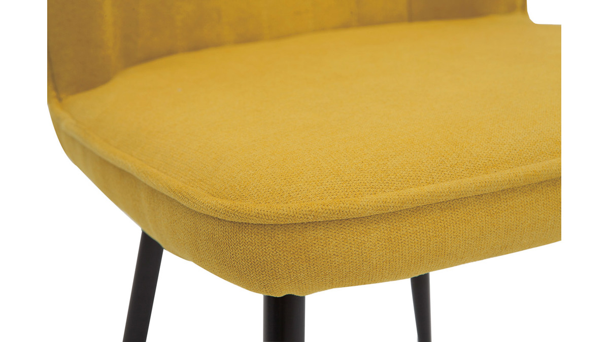 Set de 2 sillas de diseo de tejido efecto aterciopelado amarillo mostaza con patas de metal negro FANETTE