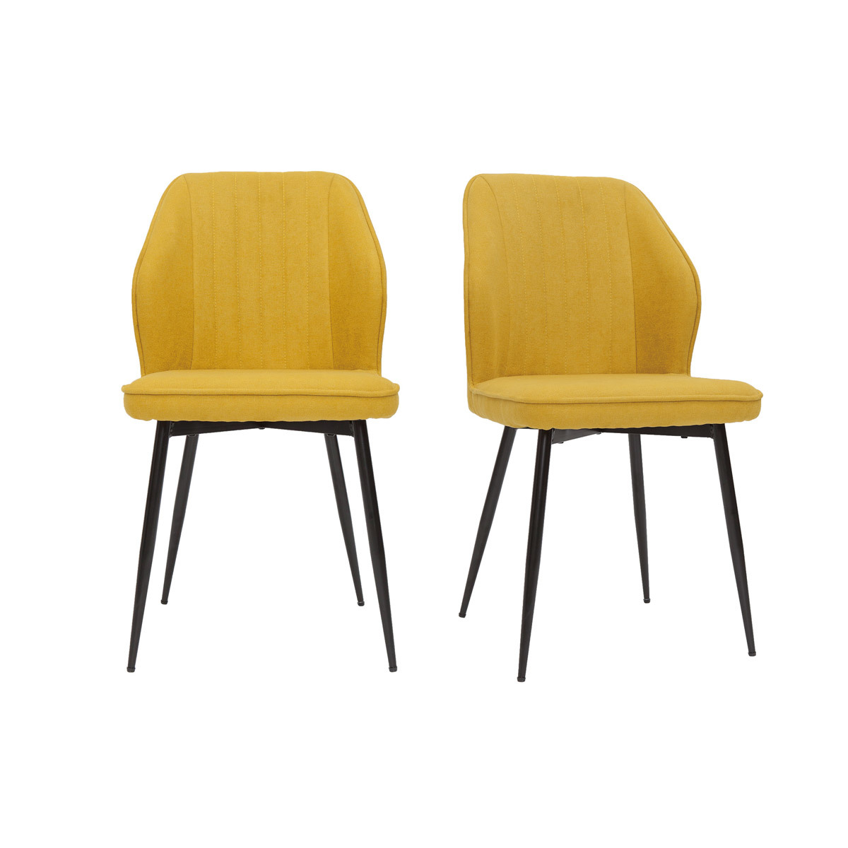 Set de 2 sillas de diseño de tejido efecto aterciopelado amarillo mostaza con patas de metal negro FANETTE