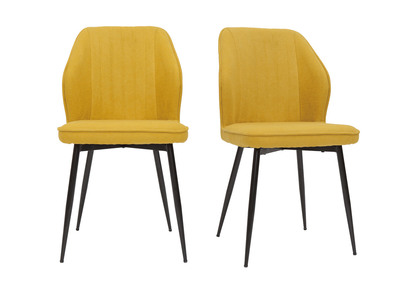 Set de 2 sillas de diseño de tejido efecto aterciopelado amarillo mostaza con patas de metal negro FANETTE