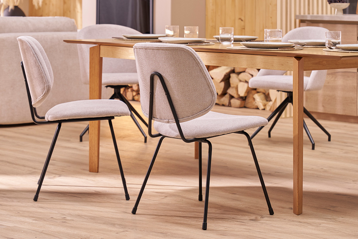 Set de 2 sillas de diseo de tejido efecto aterciopelado beige y metal negro BARNET
