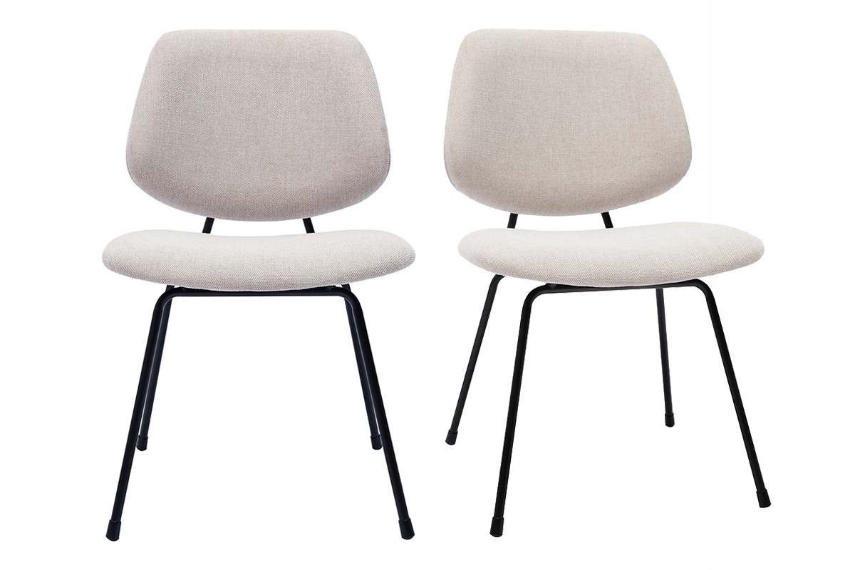 Set de 2 sillas de diseo de tejido efecto aterciopelado beige y metal negro BARNET