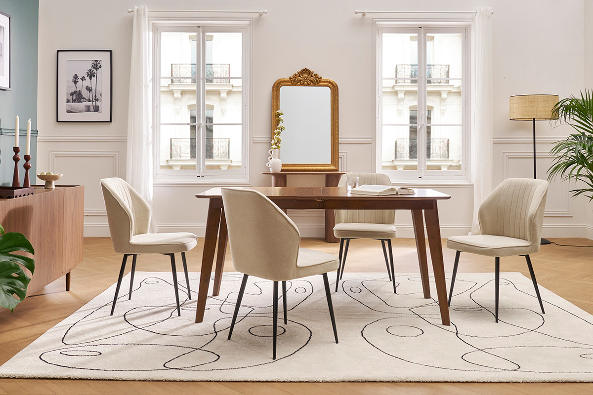 Set de 2 sillas de diseo de tejido efecto aterciopelado beige y metal negro FANETTE
