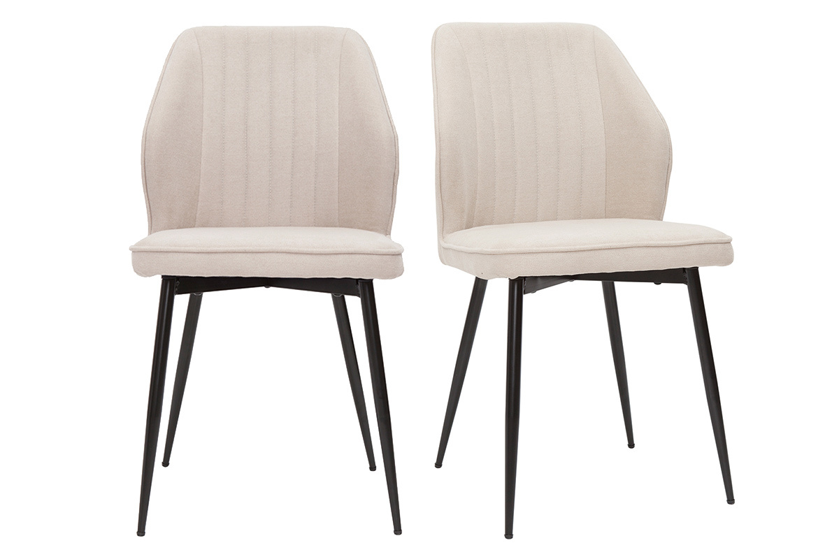 Set de 2 sillas de diseo de tejido efecto aterciopelado beige y metal negro FANETTE