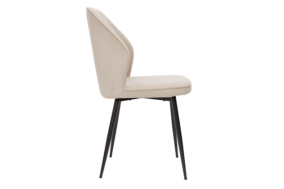 Set de 2 sillas de diseo de tejido efecto aterciopelado beige y metal negro FANETTE