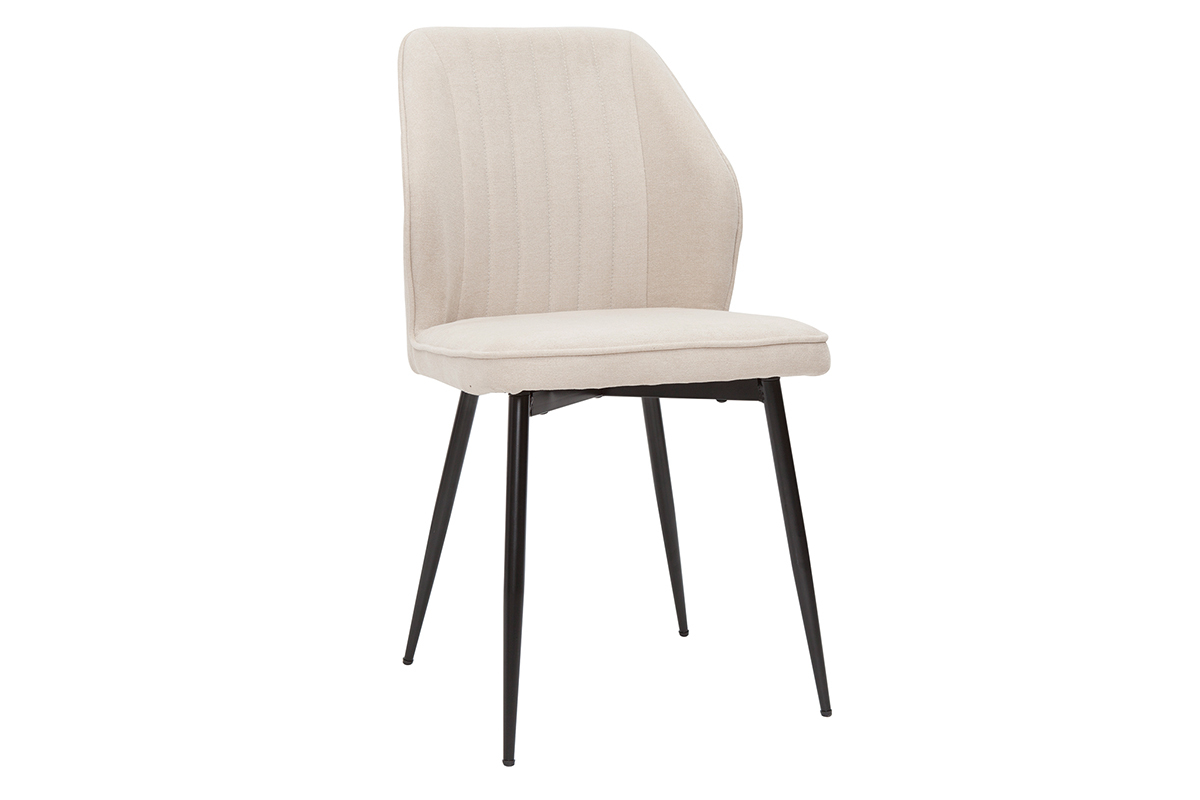 Set de 2 sillas de diseo de tejido efecto aterciopelado beige y metal negro FANETTE