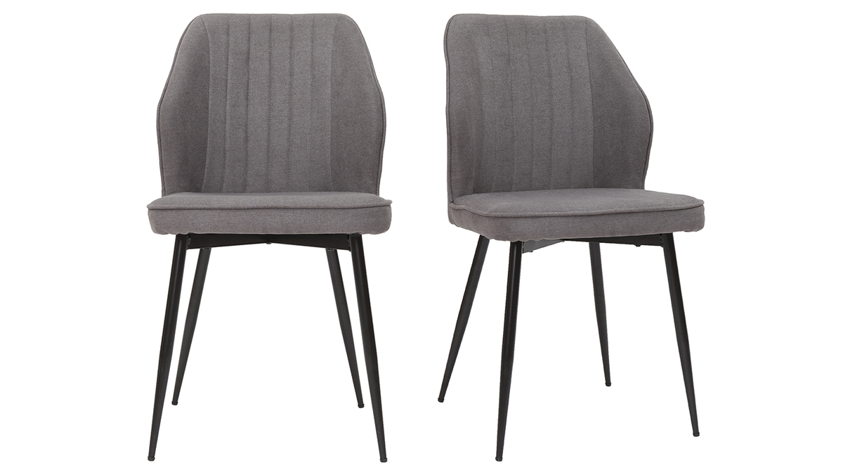 Set de 2 sillas de diseo de tejido efecto aterciopelado gris y metal negro FANETTE