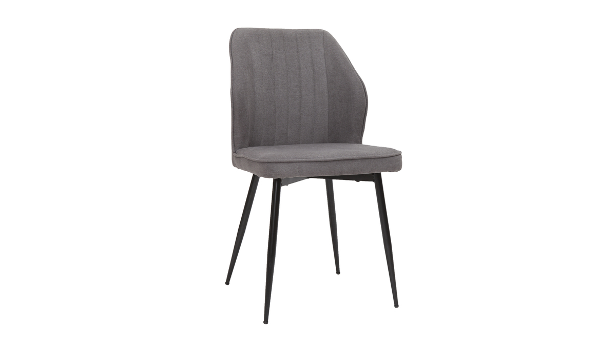 Set de 2 sillas de diseo de tejido efecto aterciopelado gris y metal negro FANETTE
