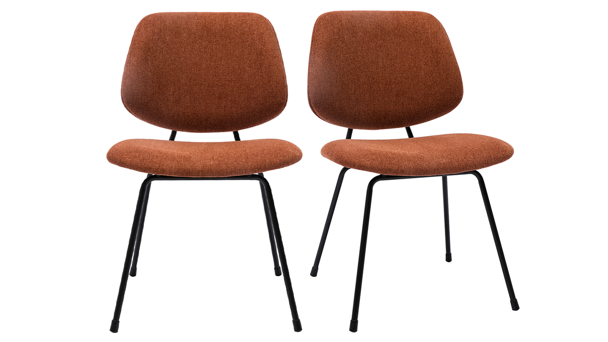 Set de 2 sillas de diseo de tejido efecto aterciopelado terracota y metal negro BARNET