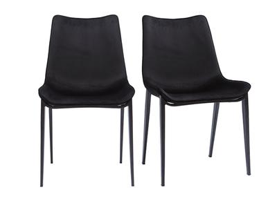 Set de 2 sillas de diseño de tela aterciopelada negra y metal BLAZE