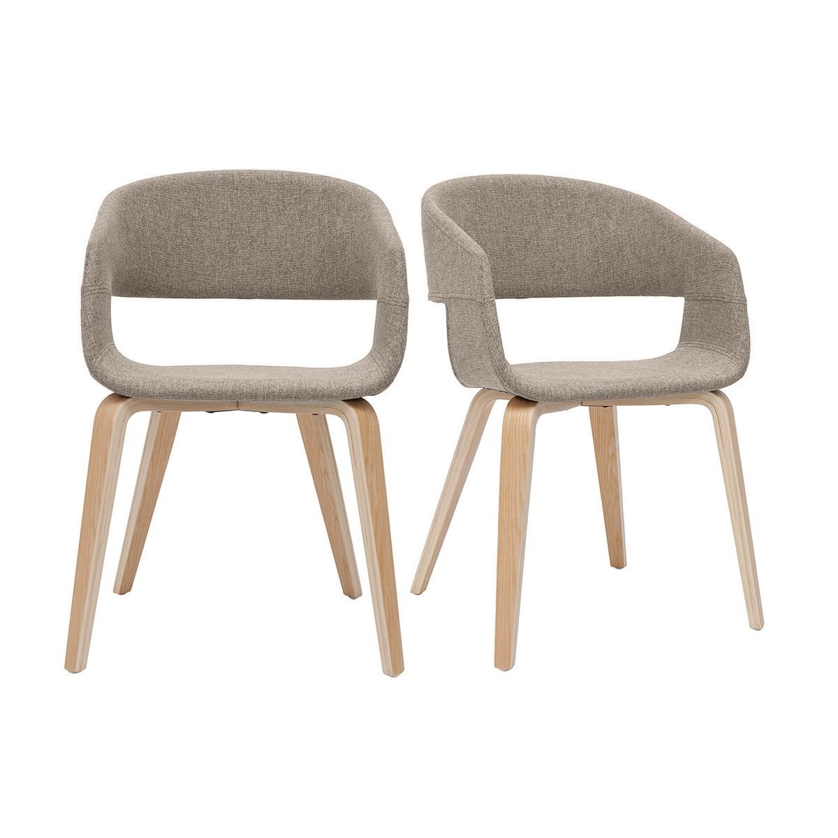 Set de 2 sillas de diseño de tela color topo con patas de madera clara SLAM