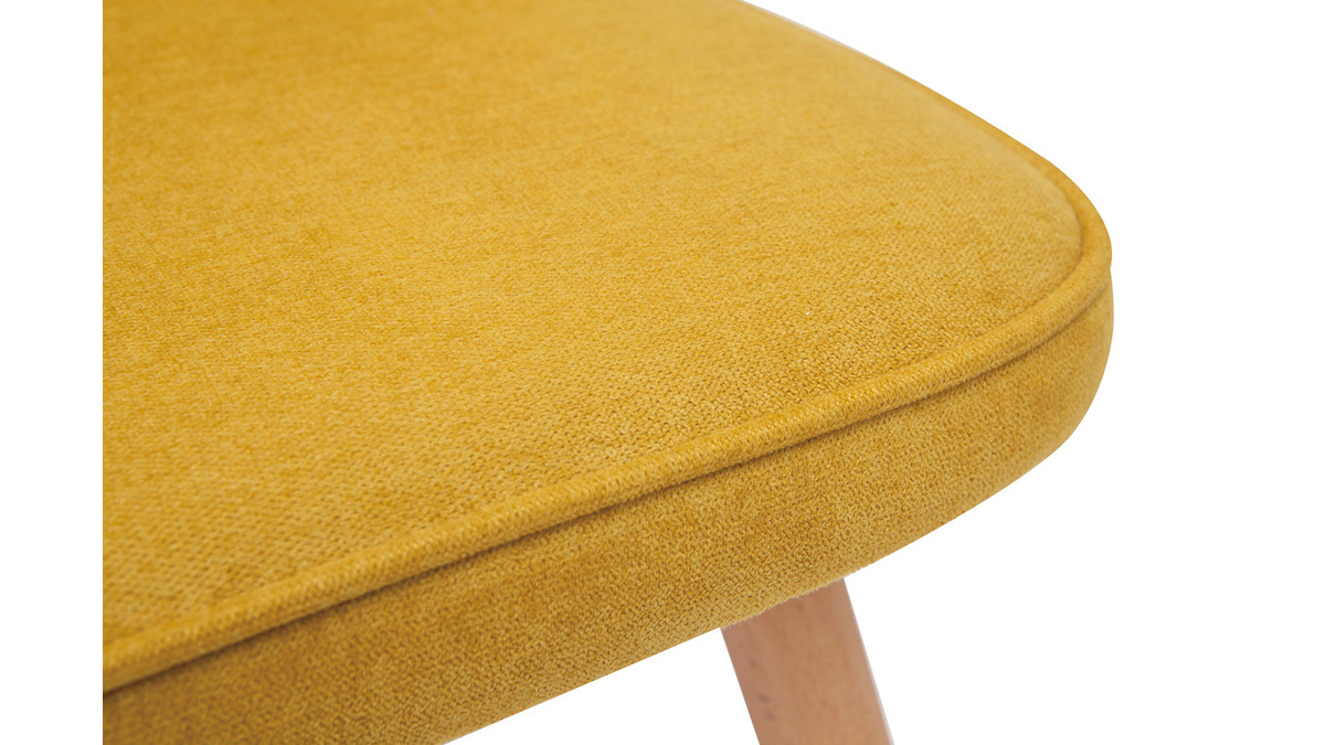 Set de 2 sillas de diseo de tela efecto aterciopelado amarillo mostaza con patas de madera clara maciza FANETTE