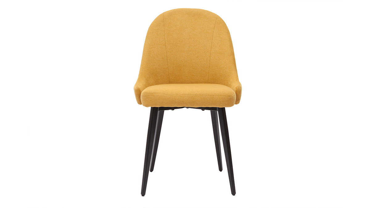 Set de 2 sillas de diseo de tela efecto aterciopelado amarillo mostaza y metal negro REEZ