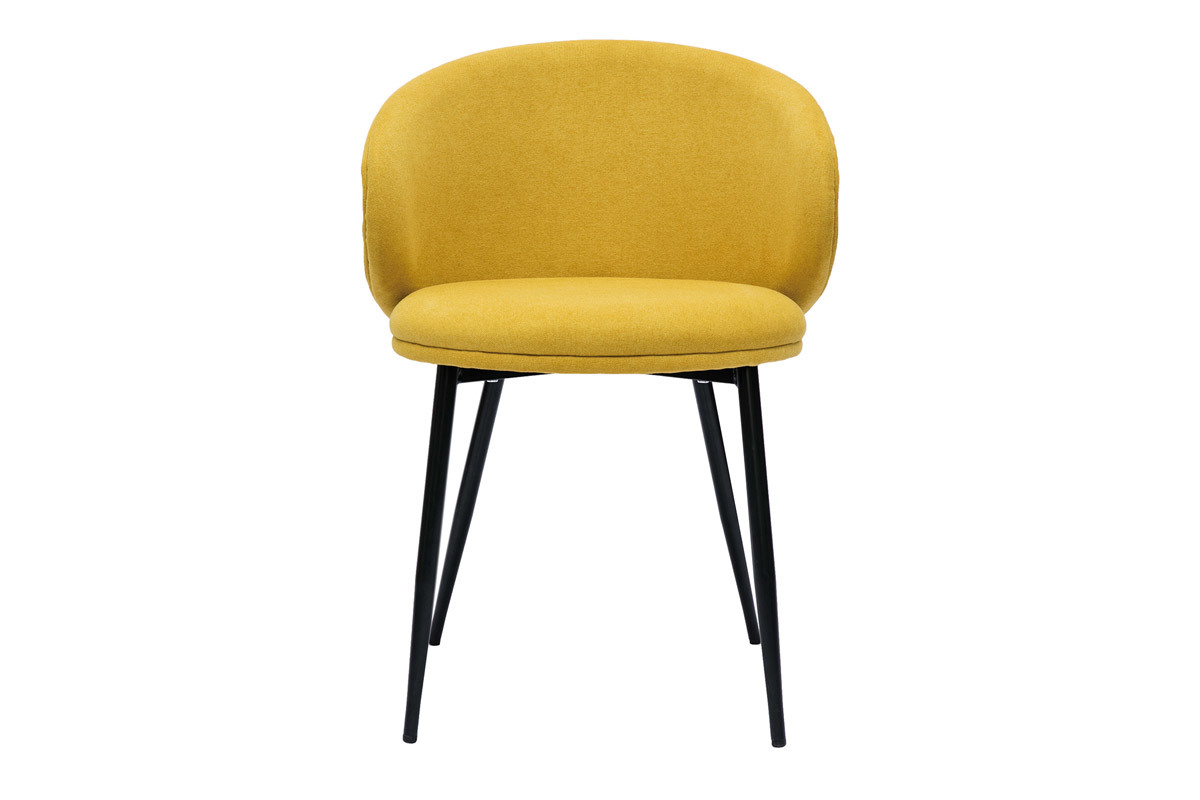 Set de 2 sillas de diseo de tela efecto aterciopelado amarillo mostaza y metal negro ROSALIE