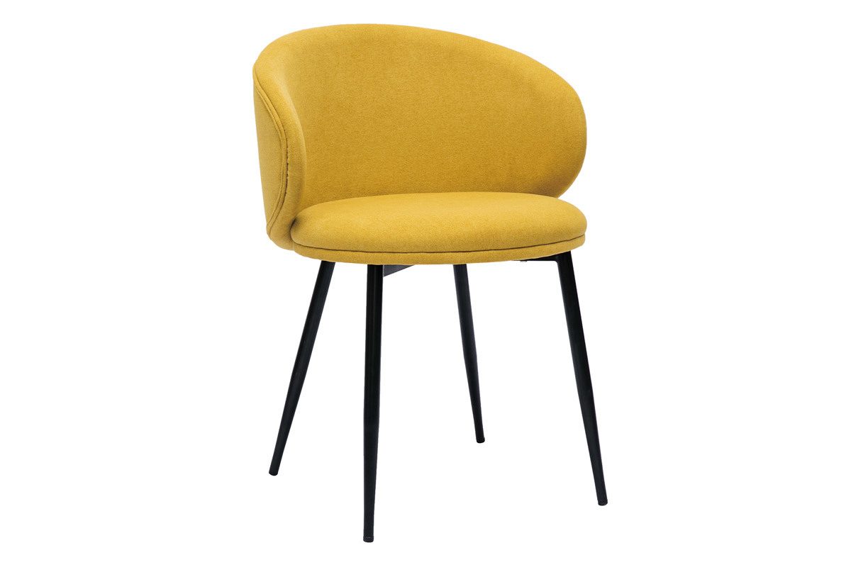 Set de 2 sillas de diseo de tela efecto aterciopelado amarillo mostaza y metal negro ROSALIE