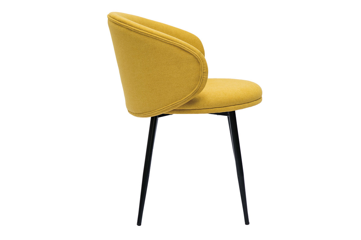 Set de 2 sillas de diseo de tela efecto aterciopelado amarillo mostaza y metal negro ROSALIE