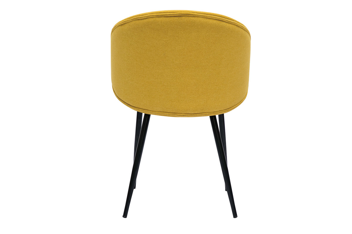 Set de 2 sillas de diseo de tela efecto aterciopelado amarillo mostaza y metal negro ROSALIE