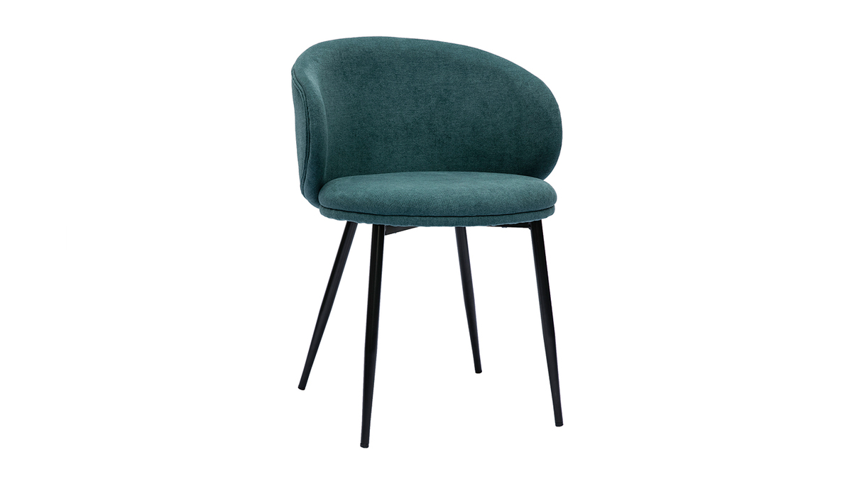 Set de 2 sillas de diseo de tela efecto aterciopelado azul petrleo y metal negro ROSALIE