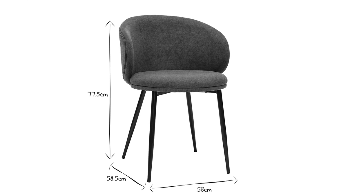 Set de 2 sillas de diseo de tela efecto aterciopelado azul petrleo y metal negro ROSALIE