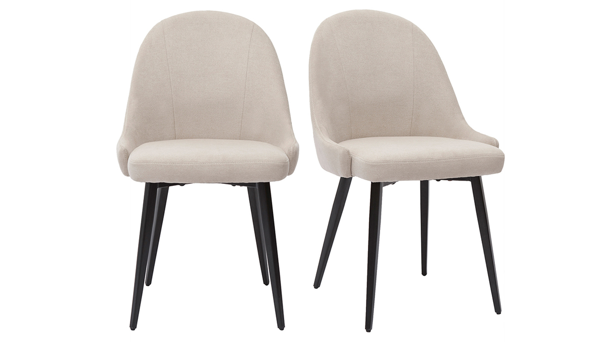 Set de 2 sillas de diseo de tela efecto aterciopelado beige y metal negro REEZ