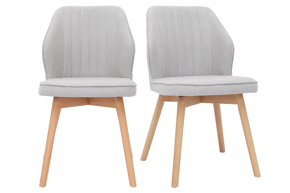 Set de 2 sillas de diseo de tela efecto aterciopelado gris y madera clara maciza FANETTE