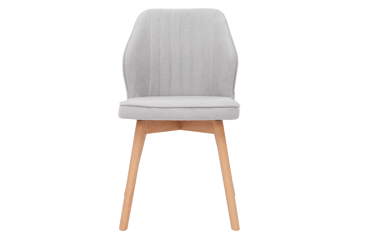 Set de 2 sillas de diseo de tela efecto aterciopelado gris y madera clara maciza FANETTE