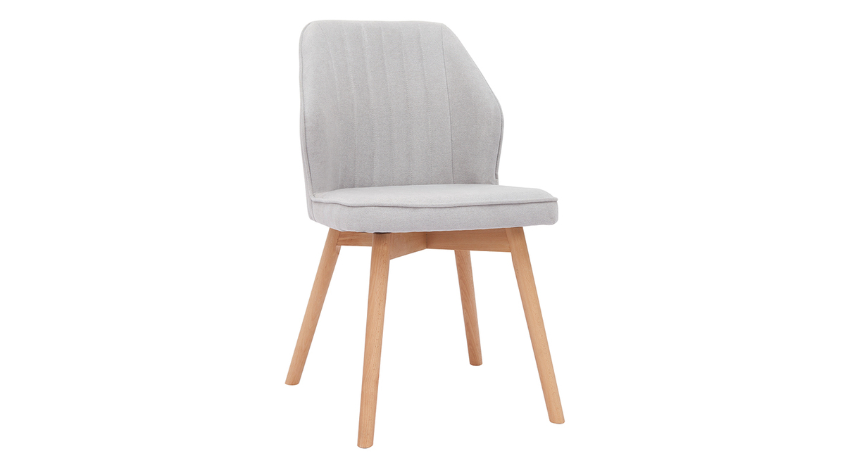 Set de 2 sillas de diseo de tela efecto aterciopelado gris y madera clara maciza FANETTE