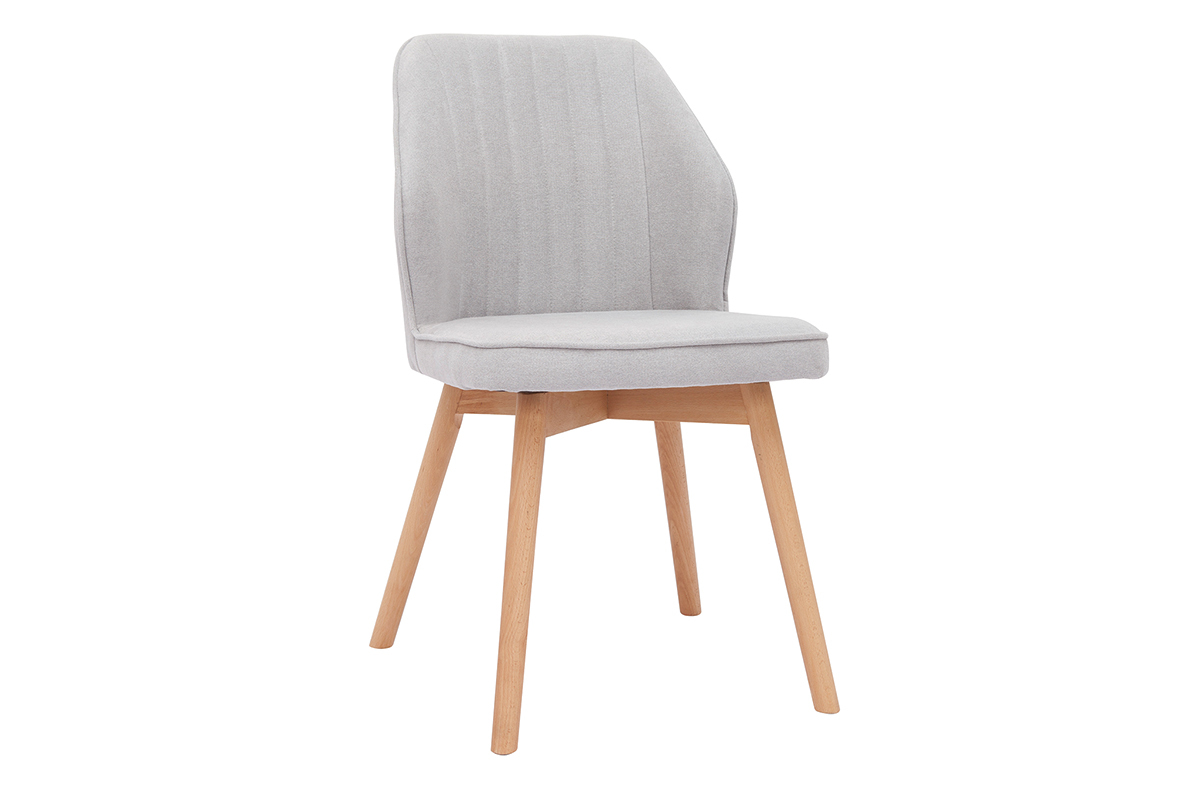 Set de 2 sillas de diseo de tela efecto aterciopelado gris y madera clara maciza FANETTE