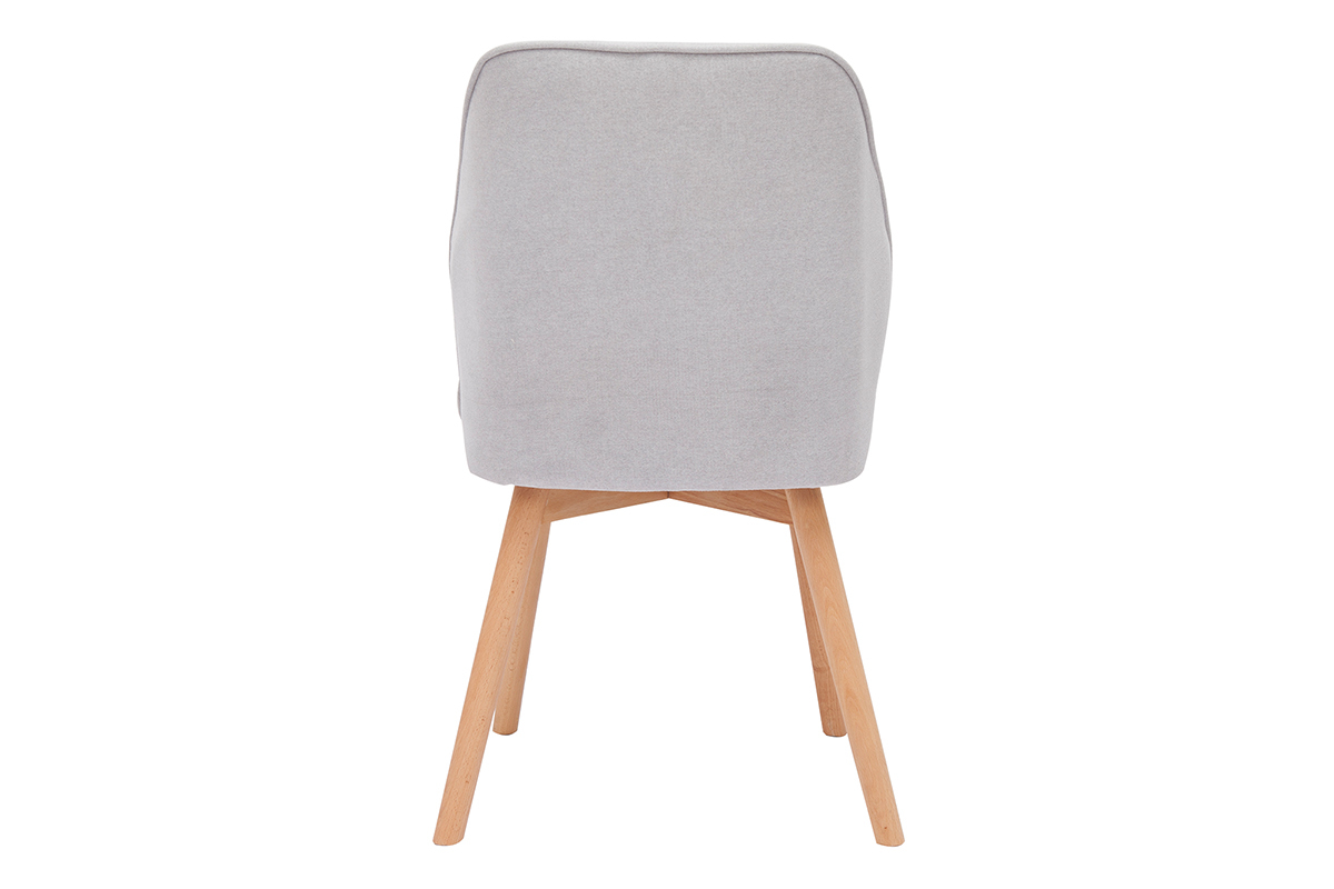Set de 2 sillas de diseo de tela efecto aterciopelado gris y madera clara maciza FANETTE