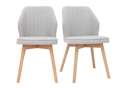 Set de 2 sillas de diseño de tela efecto aterciopelado gris y madera clara maciza FANETTE