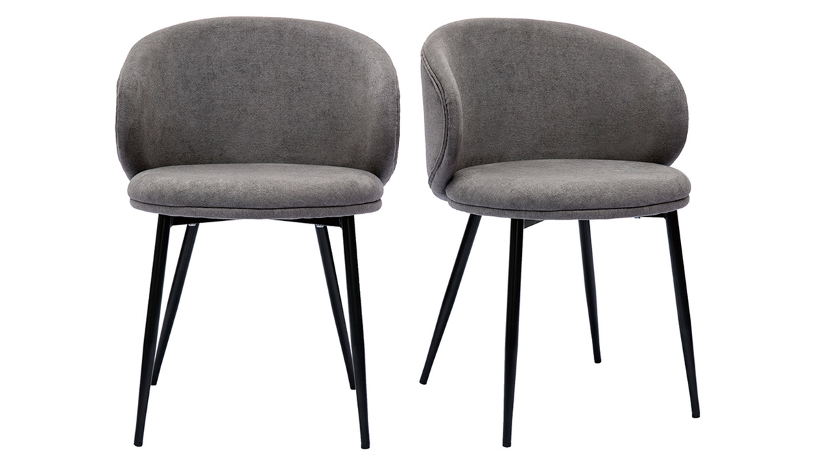 Set de 2 sillas de diseo de tela efecto aterciopelado gris y metal negro ROSALIE