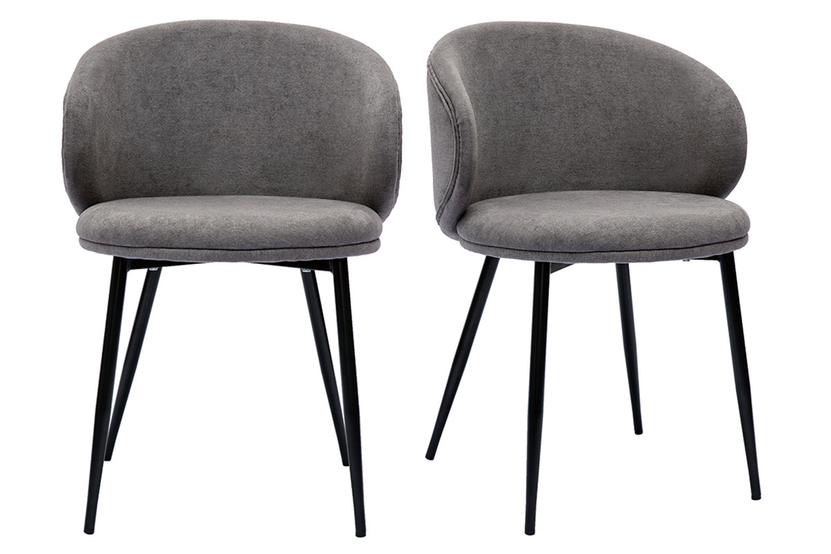 Set de 2 sillas de diseo de tela efecto aterciopelado gris y metal negro ROSALIE