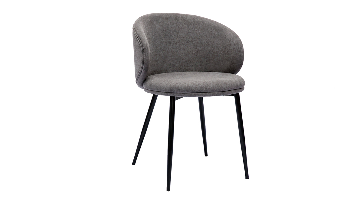 Set de 2 sillas de diseo de tela efecto aterciopelado gris y metal negro ROSALIE