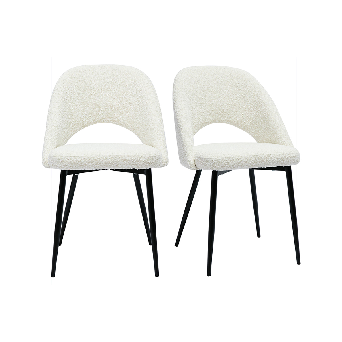 Set de 2 sillas de diseño de tela efecto borreguillo blanco y metal negro COSETTE
