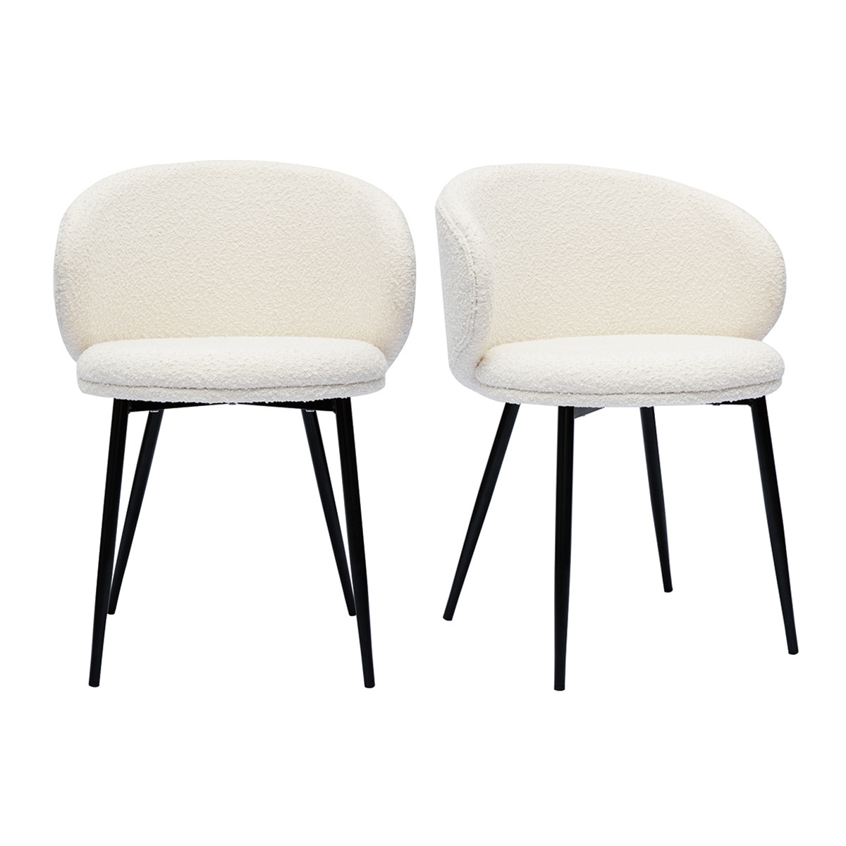 Set de 2 sillas de diseño de tela efecto borreguillo color crudo y metal negro ROSALIE