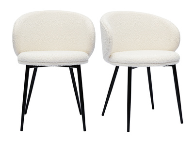 Set de 2 sillas de diseño de tela efecto borreguillo color crudo y metal negro ROSALIE