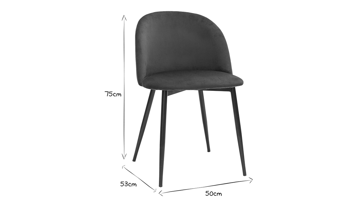 Set de 2 sillas de diseo de terciopelo azul petrleo y metal negro CELESTE