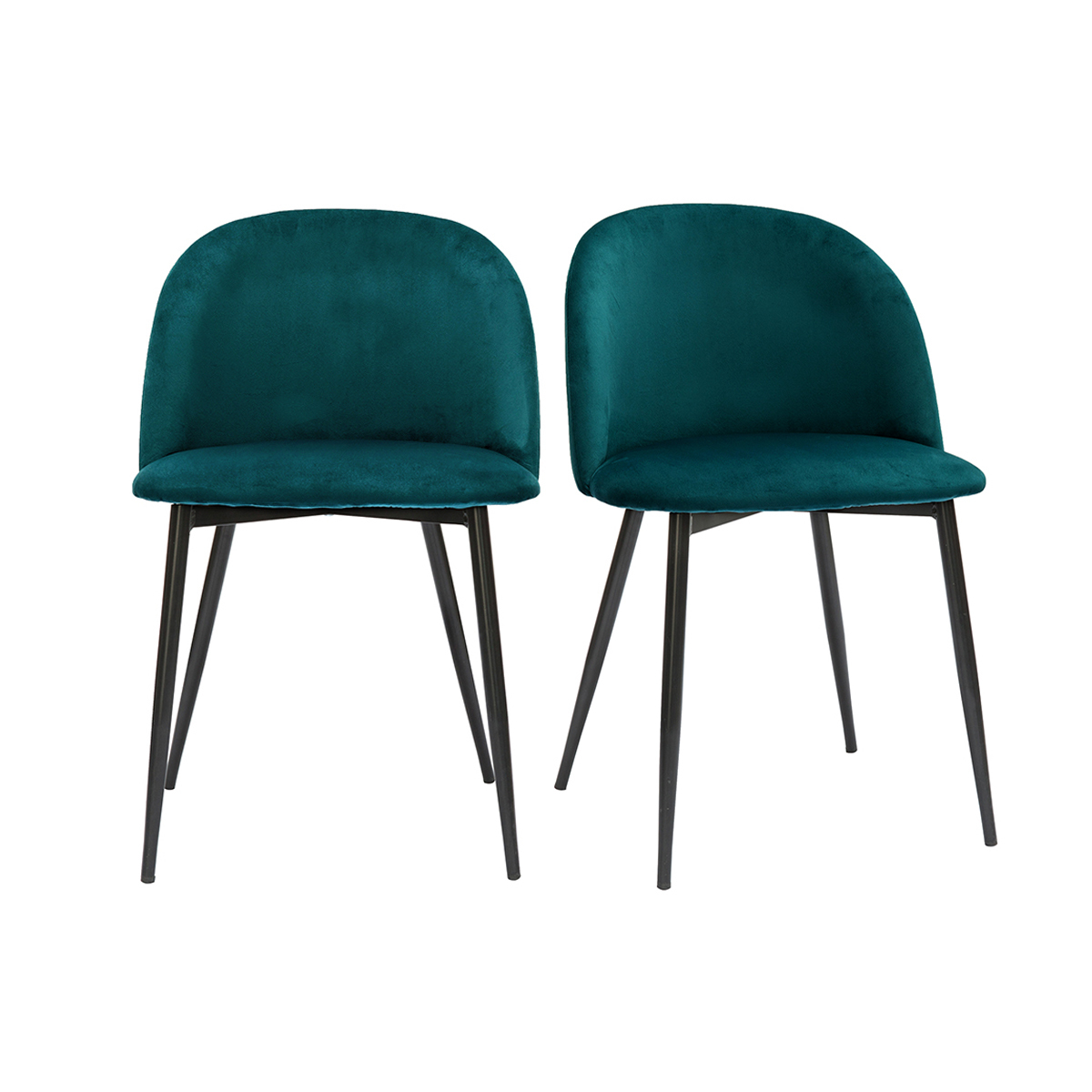 Set de 2 sillas de diseño de terciopelo azul petróleo y metal negro CELESTE