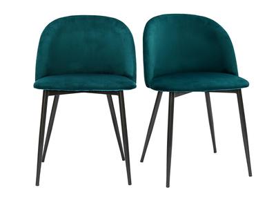 Set de 2 sillas de diseño de terciopelo azul petróleo y metal negro CELESTE