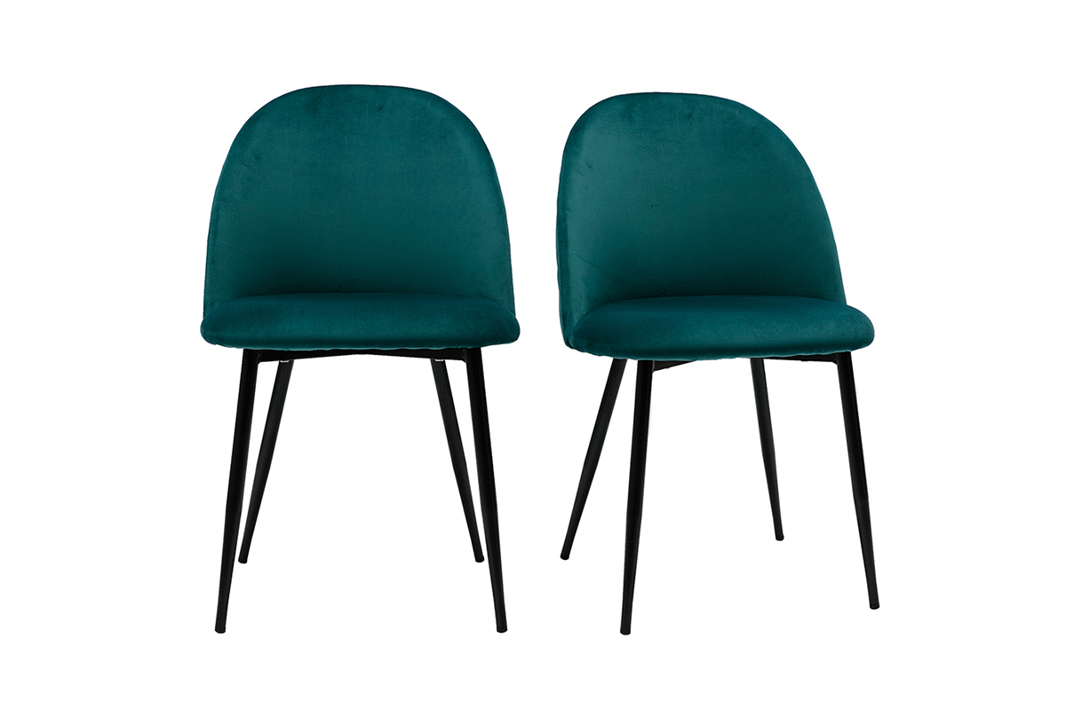 Set de 2sillas de diseo de terciopelo azul petrleo y metal negro JOVI