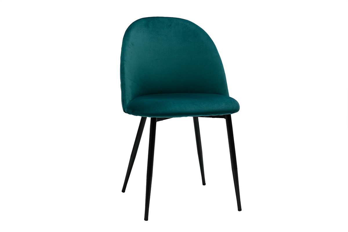 Set de 2sillas de diseo de terciopelo azul petrleo y metal negro JOVI