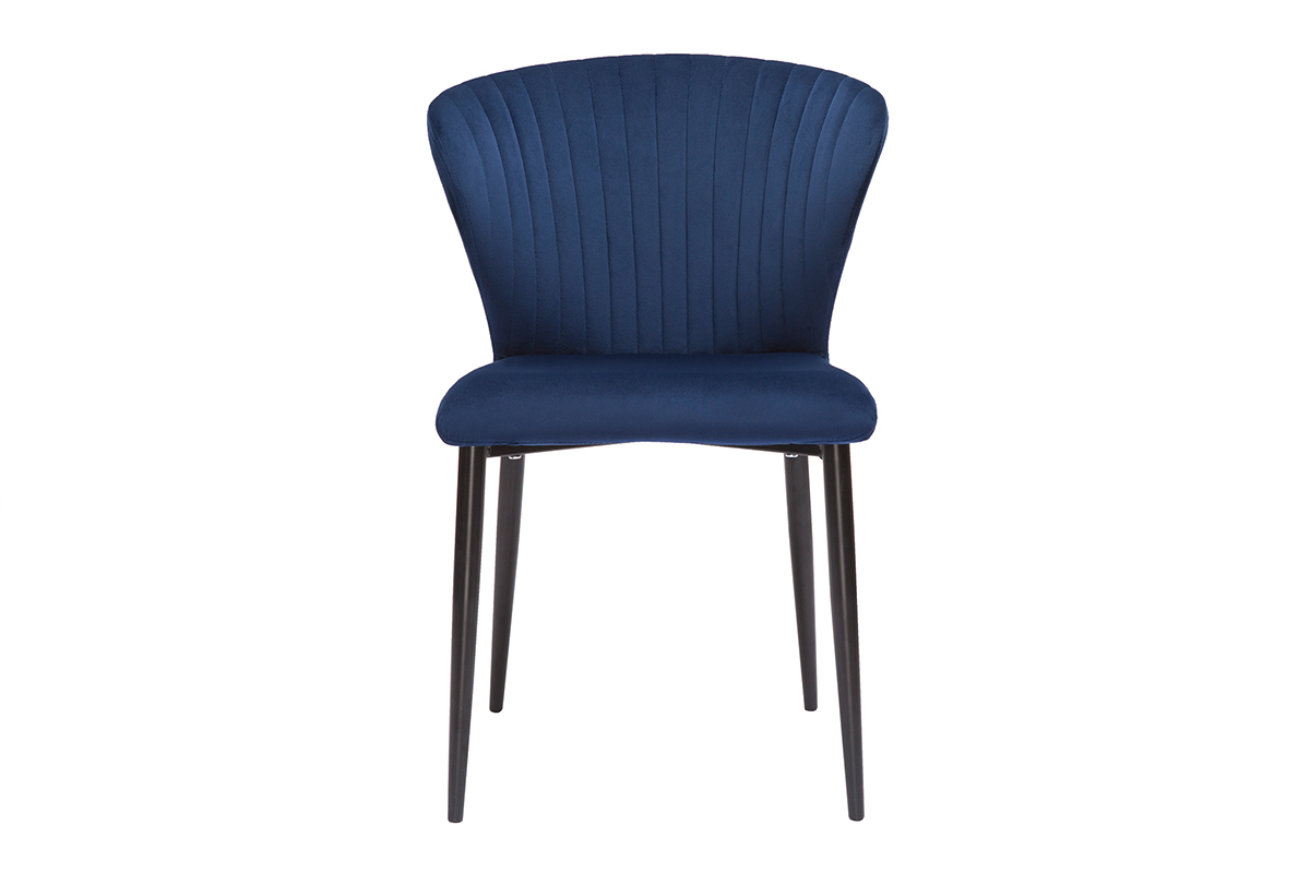 Set de 2 sillas de diseo de terciopelo azul petrleo y metal negro KAYEL