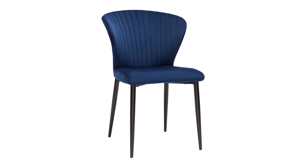 Set de 2 sillas de diseo de terciopelo azul petrleo y metal negro KAYEL