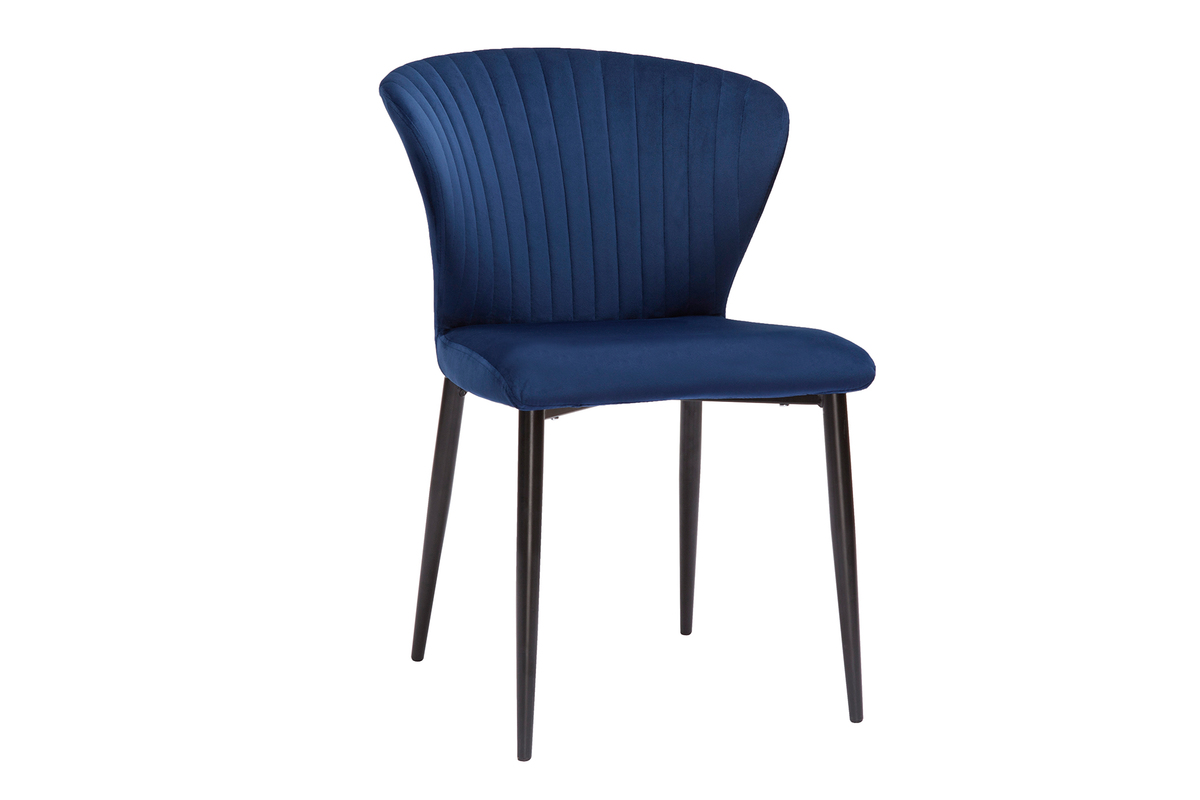 Set de 2 sillas de diseo de terciopelo azul petrleo y metal negro KAYEL