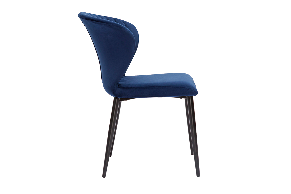 Set de 2 sillas de diseo de terciopelo azul petrleo y metal negro KAYEL