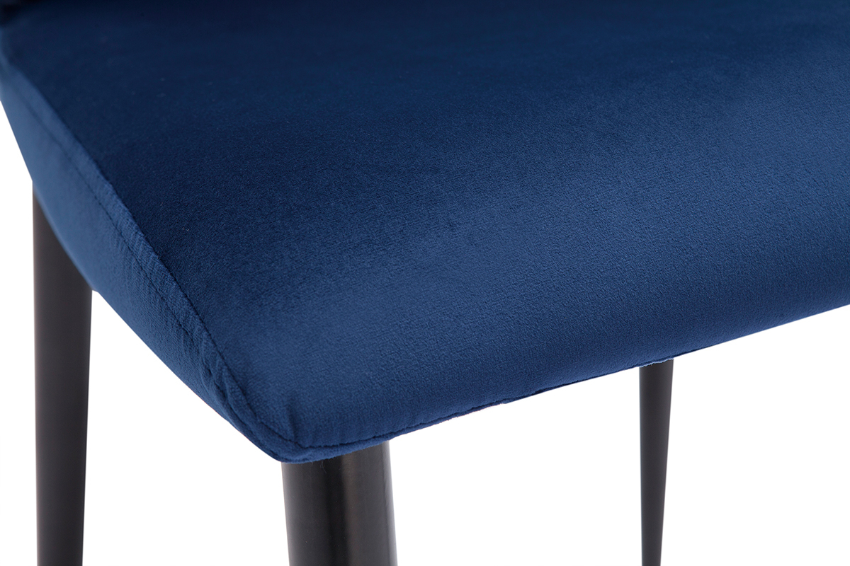 Set de 2 sillas de diseo de terciopelo azul petrleo y metal negro KAYEL