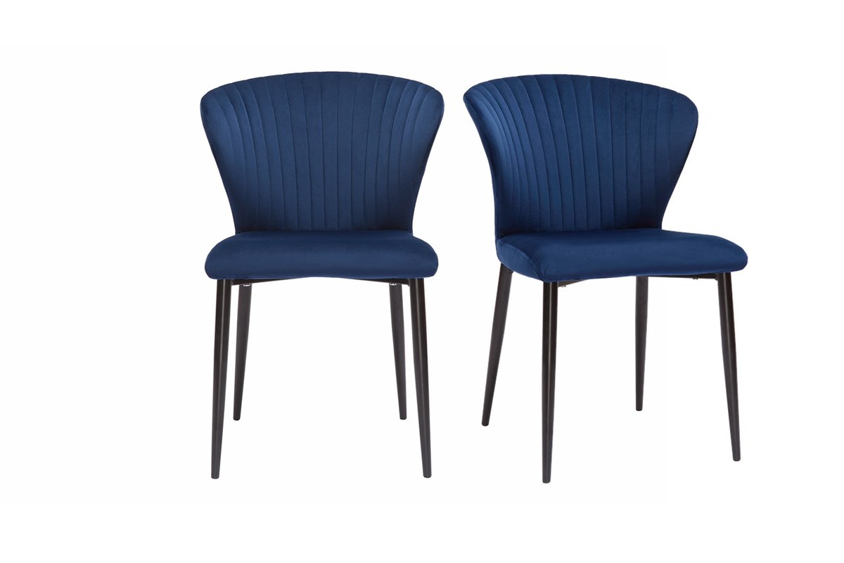 Set de 2 sillas de diseo de terciopelo azul petrleo y metal negro KAYEL