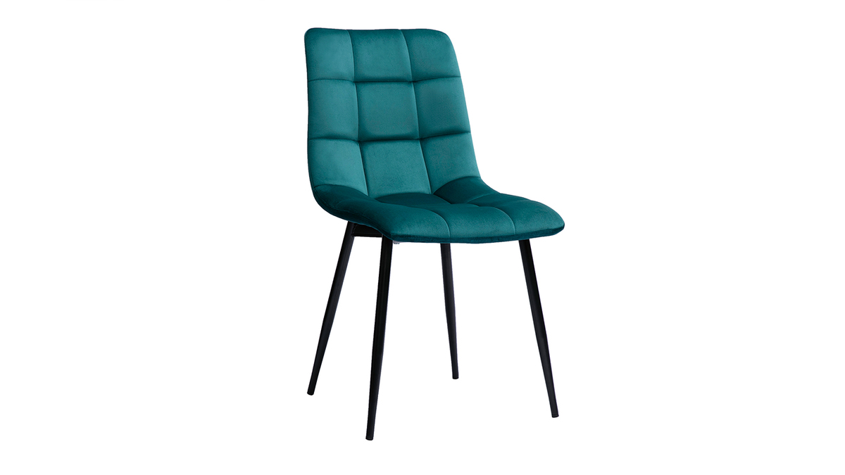 Set de 2 sillas de diseo de terciopelo azul petrleo y metal negro MAXWELL