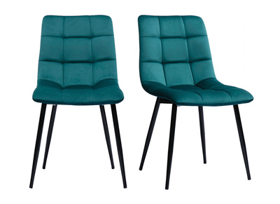 Set de 2 sillas de diseño de terciopelo azul petróleo y metal negro MAXWELL