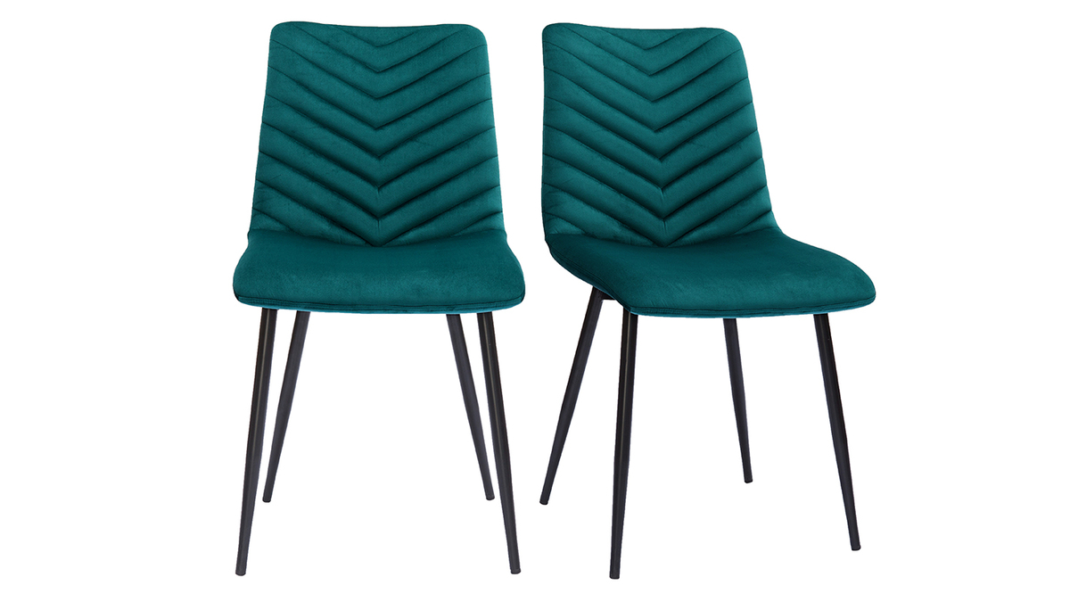 Set de 2 sillas de diseo de terciopelo azul petrleo y metal negro PUMPKIN