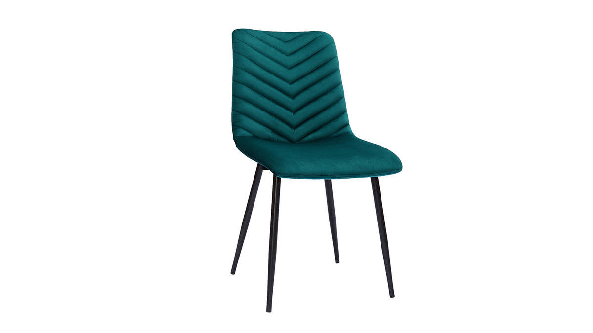 Set de 2 sillas de diseo de terciopelo azul petrleo y metal negro PUMPKIN